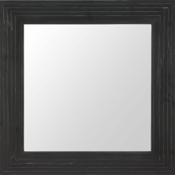 HomeRoots 34" Black Glass Square Hanging Accent Mirror with Rope Suspension for Modern Home Decor & Style 632667