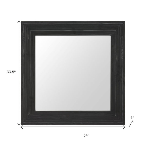 HomeRoots 34" Black Glass Square Hanging Accent Mirror with Rope Suspension for Modern Home Decor & Style 632667
