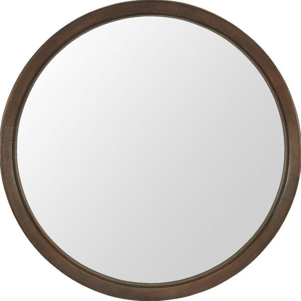 HomeRoots 39" Espresso Round Hanging Mirror - Premium Glass Design with Rope Accent for Modern Spaces 632668