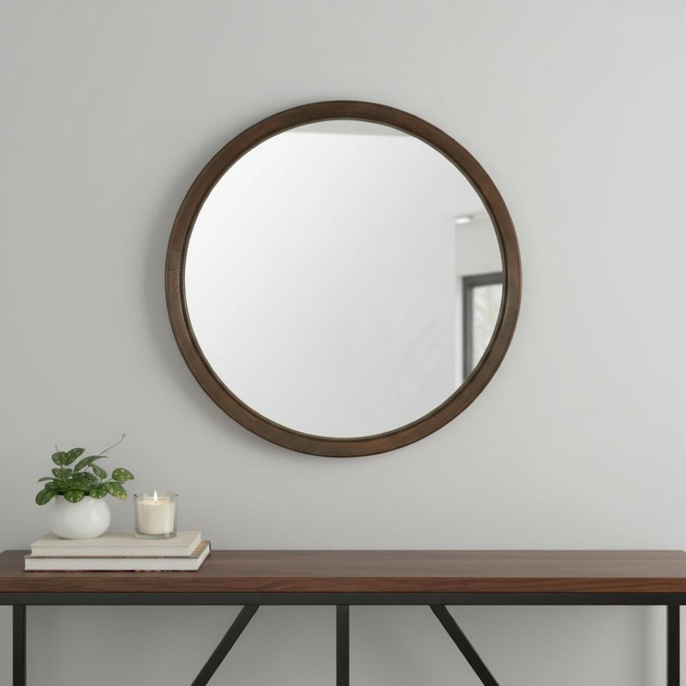HomeRoots 39" Espresso Round Hanging Mirror - Premium Glass Design with Rope Accent for Modern Spaces 632668
