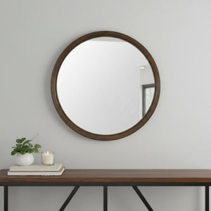 HomeRoots 39" Espresso Round Hanging Mirror - Premium Glass Design with Rope Accent for Modern Spaces 632668