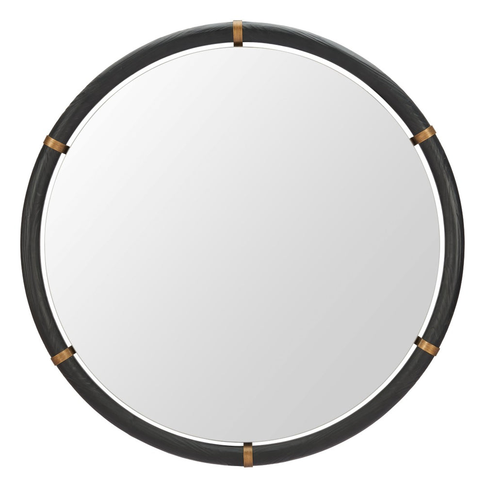 HomeRoots 39" Black Glass Round Rope Hanging Accent Mirror – Modern Elegance for Home & Hospitality Spaces 632669