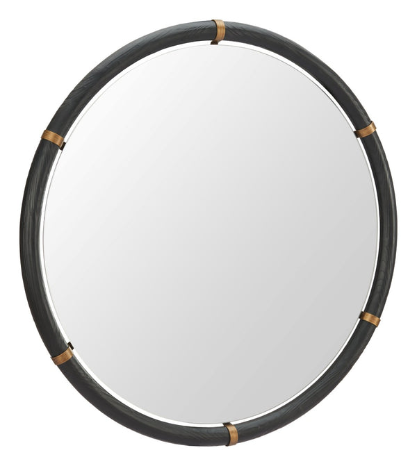 HomeRoots 39" Black Glass Round Rope Hanging Accent Mirror – Modern Elegance for Home & Hospitality Spaces 632669