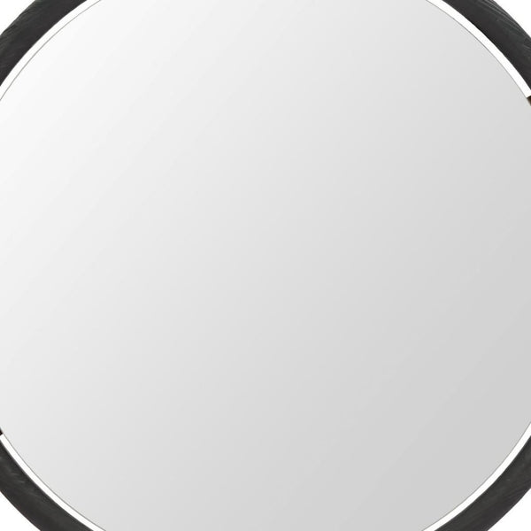 HomeRoots 39" Black Glass Round Rope Hanging Accent Mirror – Modern Elegance for Home & Hospitality Spaces 632669