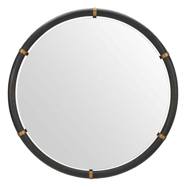 HomeRoots 39" Black Glass Round Rope Hanging Accent Mirror – Modern Elegance for Home & Hospitality Spaces 632669