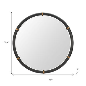 HomeRoots 39" Black Glass Round Rope Hanging Accent Mirror – Modern Elegance for Home & Hospitality Spaces 632669