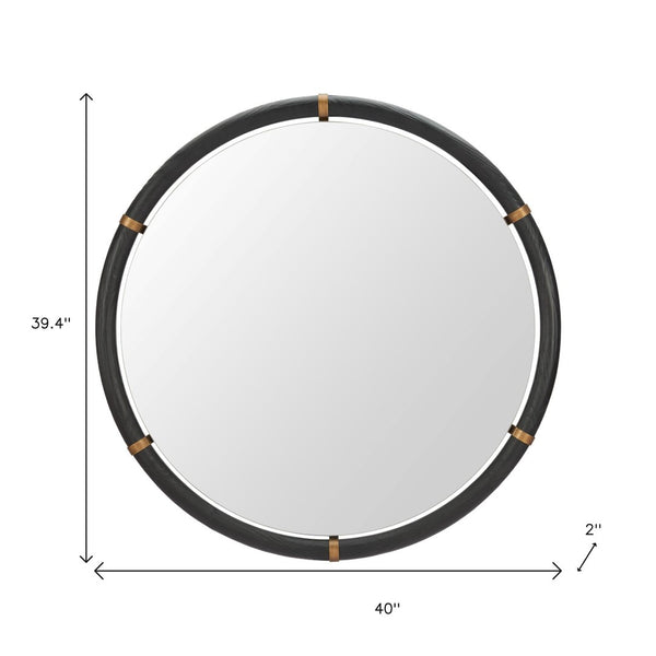 HomeRoots 39" Black Glass Round Rope Hanging Accent Mirror – Modern Elegance for Home & Hospitality Spaces 632669
