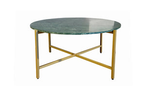 HomeRoots 32" Green and Gold Round Marble Coffee Table - Elegant Low-Profile Design for Modern Interiors 632672