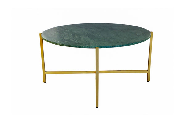 HomeRoots 32" Green and Gold Round Marble Coffee Table - Elegant Low-Profile Design for Modern Interiors 632672
