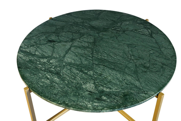HomeRoots 32" Green and Gold Round Marble Coffee Table - Elegant Low-Profile Design for Modern Interiors 632672