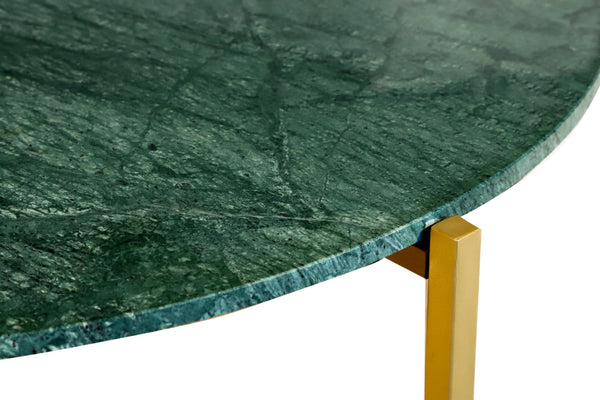 HomeRoots 32" Green and Gold Round Marble Coffee Table - Elegant Low-Profile Design for Modern Interiors 632672
