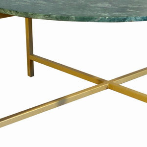 HomeRoots 32" Green and Gold Round Marble Coffee Table - Elegant Low-Profile Design for Modern Interiors 632672