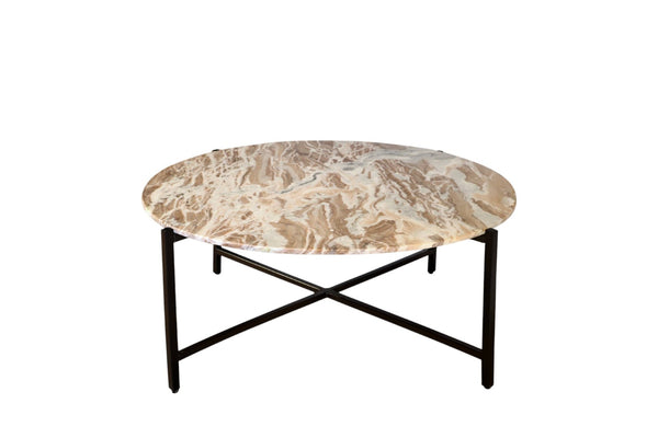 HomeRoots 32" Brown and Charcoal Marble Round Coffee Table - Elegant Design for Living Rooms & Offices 632673