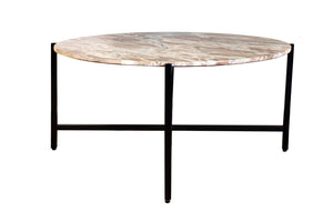 HomeRoots 32" Brown and Charcoal Marble Round Coffee Table - Elegant Design for Living Rooms & Offices 632673