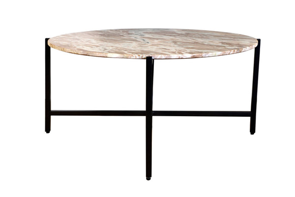 HomeRoots 32" Brown and Charcoal Marble Round Coffee Table - Elegant Design for Living Rooms & Offices 632673