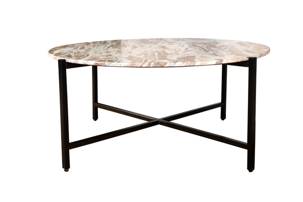HomeRoots 32" Brown and Charcoal Marble Round Coffee Table - Elegant Design for Living Rooms & Offices 632673