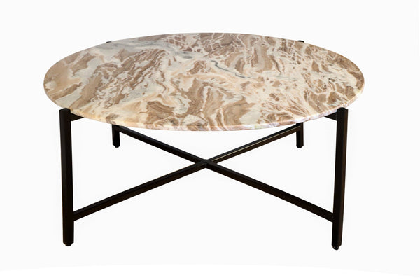 HomeRoots 32" Brown and Charcoal Marble Round Coffee Table - Elegant Design for Living Rooms & Offices 632673