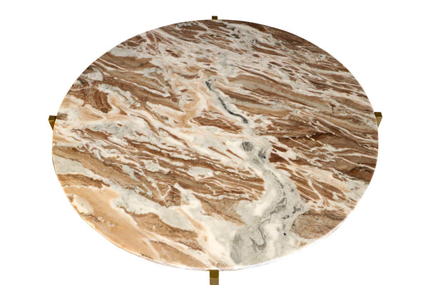 HomeRoots 32" Brown Marble and Gold Metal Round Coffee Table - Elegant Modern Design for Living Spaces 632674