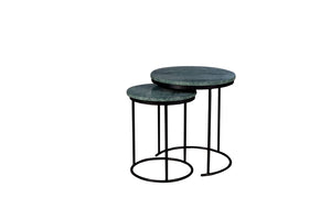 HomeRoots Set of Two Elegant Green Marble and Black Metal Nested Tables for Stylish Space-Saving Solutions 632675