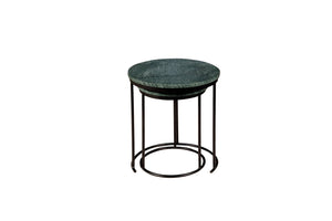 HomeRoots Set of Two Elegant Green Marble and Black Metal Nested Tables for Stylish Space-Saving Solutions 632675