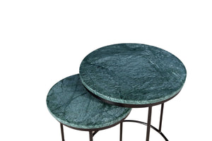 HomeRoots Set of Two Elegant Green Marble and Black Metal Nested Tables for Stylish Space-Saving Solutions 632675