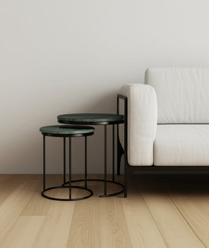 HomeRoots Set of Two Elegant Green Marble and Black Metal Nested Tables for Stylish Space-Saving Solutions 632675