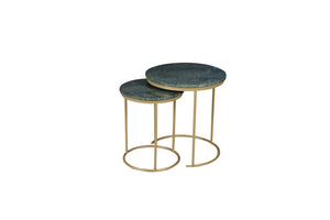 HomeRoots Set of Two Elegant Green Marble and Gold Metal Nested Tables for Modern Home Décor and Functionality 632676
