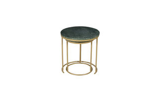HomeRoots Set of Two Elegant Green Marble and Gold Metal Nested Tables for Modern Home Décor and Functionality 632676