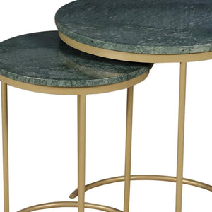 HomeRoots Set of Two Elegant Green Marble and Gold Metal Nested Tables for Modern Home Décor and Functionality 632676