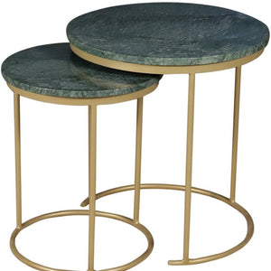 HomeRoots Set of Two Elegant Green Marble and Gold Metal Nested Tables for Modern Home Décor and Functionality 632676
