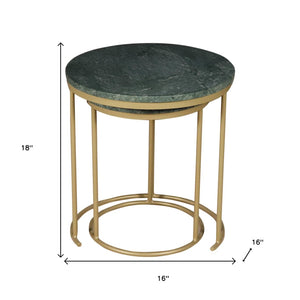 HomeRoots Set of Two Elegant Green Marble and Gold Metal Nested Tables for Modern Home Décor and Functionality 632676