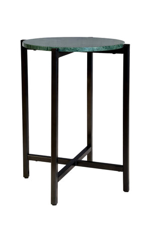 HomeRoots 21" Elegant Green and Black Marble Round End Table with Sturdy Metal Base for Modern Interiors 632677