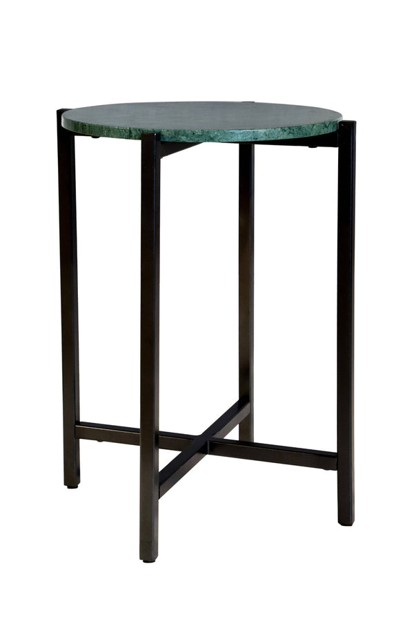 HomeRoots 21" Elegant Green and Black Marble Round End Table with Sturdy Metal Base for Modern Interiors 632677