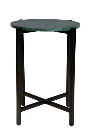 HomeRoots 21" Elegant Green and Black Marble Round End Table with Sturdy Metal Base for Modern Interiors 632677