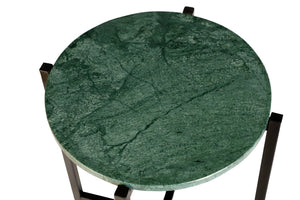HomeRoots 21" Elegant Green and Black Marble Round End Table with Sturdy Metal Base for Modern Interiors 632677