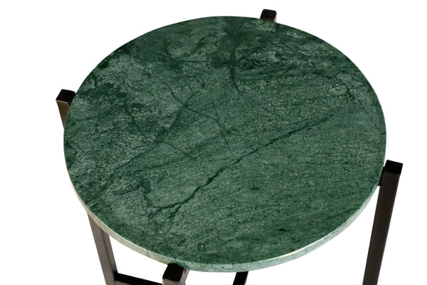 HomeRoots 21" Elegant Green and Black Marble Round End Table with Sturdy Metal Base for Modern Interiors 632677