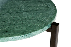 HomeRoots 21" Elegant Green and Black Marble Round End Table with Sturdy Metal Base for Modern Interiors 632677