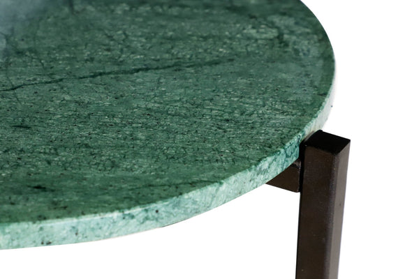 HomeRoots 21" Elegant Green and Black Marble Round End Table with Sturdy Metal Base for Modern Interiors 632677
