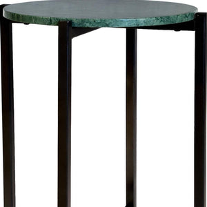HomeRoots 21" Elegant Green and Black Marble Round End Table with Sturdy Metal Base for Modern Interiors 632677