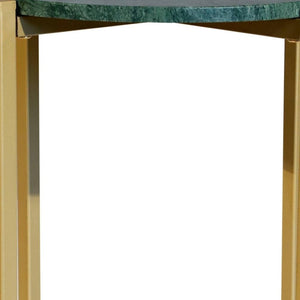 HomeRoots 21" Green Marble End Table with Gold Metal Base – Stylish Accent for Living Rooms and Bedrooms 632678