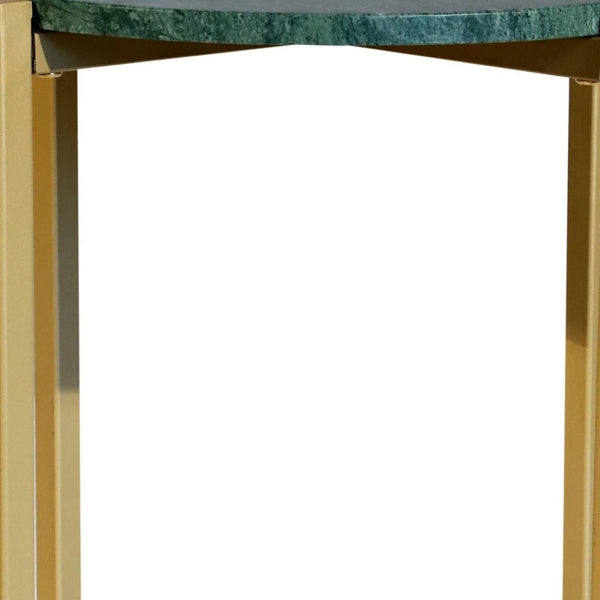 HomeRoots 21" Green Marble End Table with Gold Metal Base – Stylish Accent for Living Rooms and Bedrooms 632678