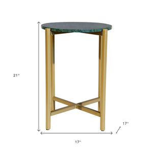 HomeRoots 21" Green Marble End Table with Gold Metal Base – Stylish Accent for Living Rooms and Bedrooms 632678