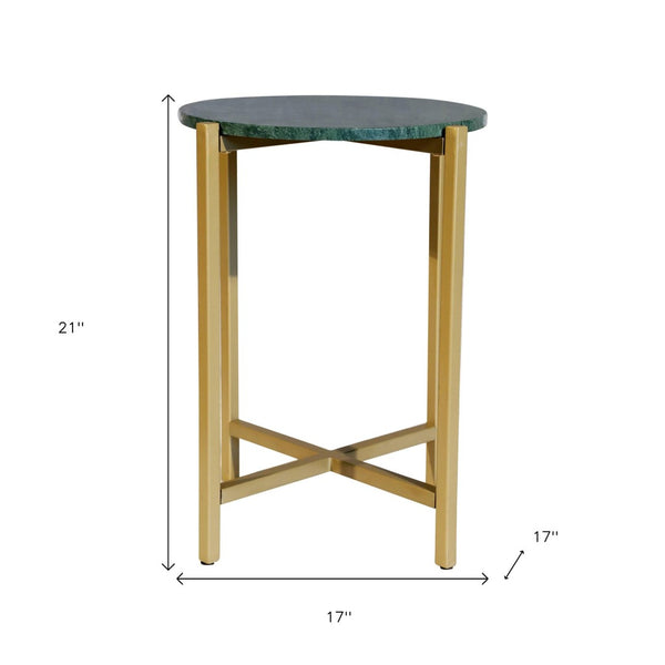HomeRoots 21" Green Marble End Table with Gold Metal Base – Stylish Accent for Living Rooms and Bedrooms 632678
