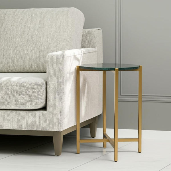 HomeRoots 21" Green Marble End Table with Gold Metal Base – Stylish Accent for Living Rooms and Bedrooms 632678