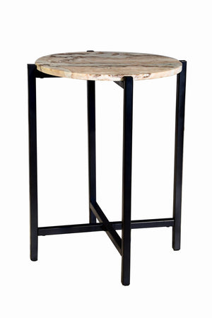 HomeRoots 21" Modern Brown Tan Marble and Black Metal Round End Table – Perfect for Small Spaces & Versatile Use 632679