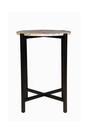 HomeRoots 21" Modern Brown Tan Marble and Black Metal Round End Table – Perfect for Small Spaces & Versatile Use 632679