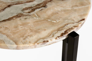 HomeRoots 21" Modern Brown Tan Marble and Black Metal Round End Table – Perfect for Small Spaces & Versatile Use 632679
