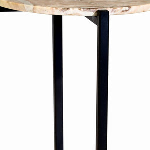 HomeRoots 21" Modern Brown Tan Marble and Black Metal Round End Table – Perfect for Small Spaces & Versatile Use 632679