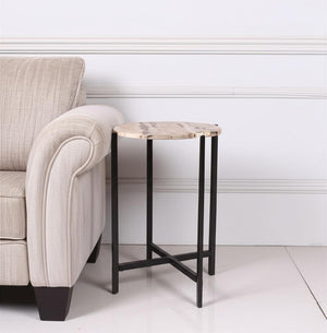HomeRoots 21" Modern Brown Tan Marble and Black Metal Round End Table – Perfect for Small Spaces & Versatile Use 632679