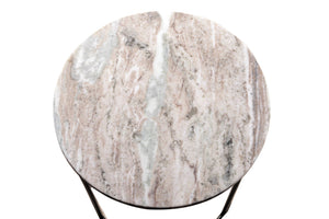 HomeRoots Set of Two Elegant Brown Gray Marble Round Nested Tables with Durable Black Metal Frame 632681